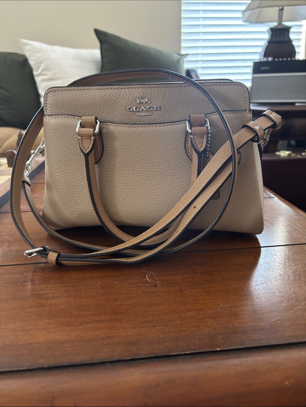 Coach Pebbled Leather Satchel in Taupe and Tan - Picture 2 of 8